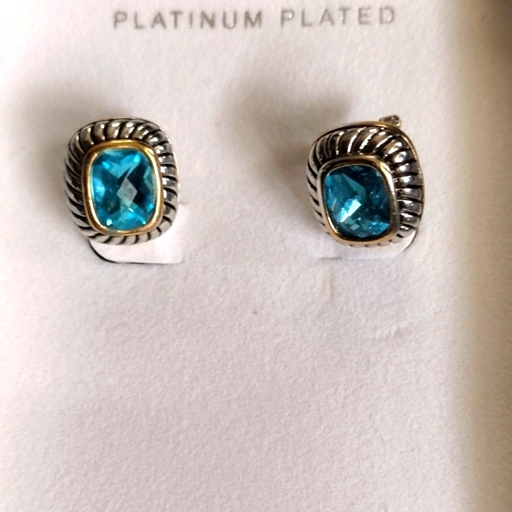 Albion Faceted Topaz Platinum Plated Earrings. NWT in box